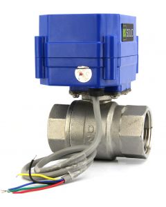 Motorized Ball Valve - Stainless Steel Electric Full Port - 9-24V AC/DC - 2-Wire Auto-Return - 1-Inch