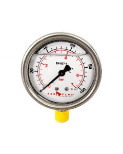 RedFlag压力表2.5英寸甘油液体填充- 0至100 PSI -大数字(50/Cs)