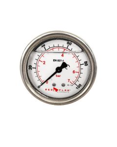 RedFlag Pressure Gauge 2.5-Inch Glycerine Liquid Filled - 0 to 100 PSI - Back Connection 1/4-Inch NPT (50/Cs)