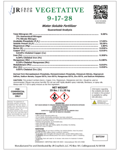 JR作物技术营养混合9-17-28水溶性肥料- 25磅(80/Plt)